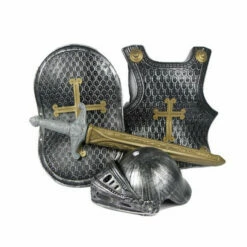 Halloween Roleplay Kids Crusader Knight Costume Sword, Helmet, Shield, Breastplate -Cosplay Cove Shop knight cross black