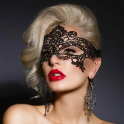 Halloween Black Face Mask Lace Crochet Headband Costume -Cosplay Cove Shop m1